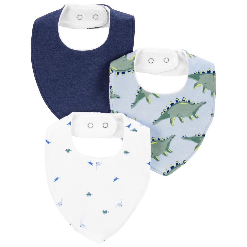 Carter's Child of Mine Baby Bandana Bibs Dinosaur 3-Pack‎ One Size Snap Closure - Picture 2 of 11